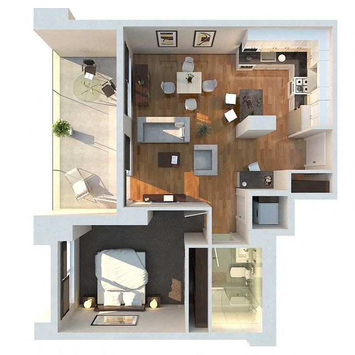 Floor plan for 1 bed, 1 bath, 555 sqft